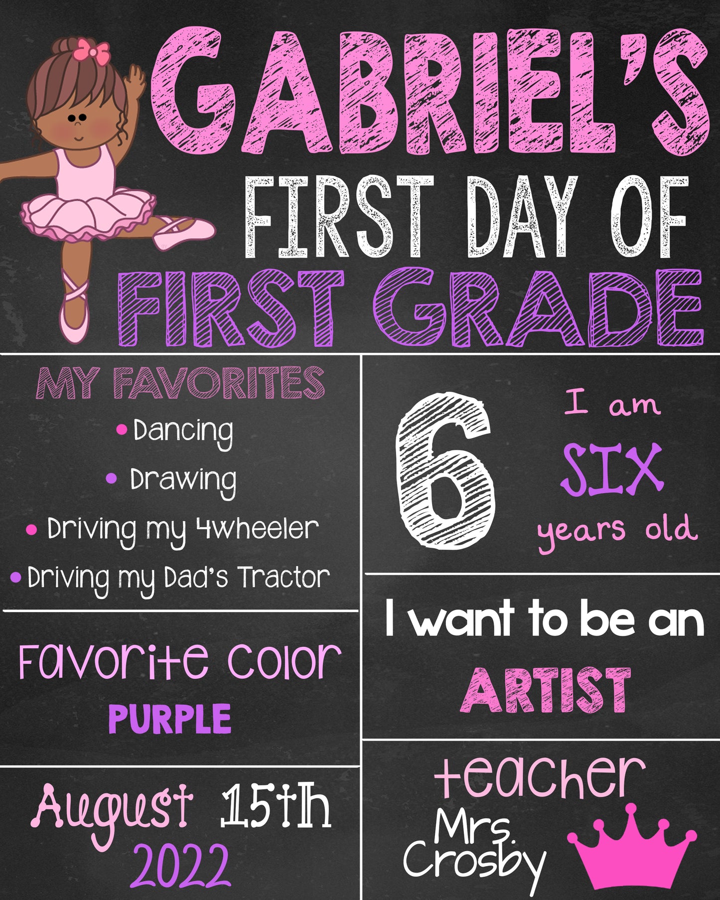 Ballerina First Day of School Sign