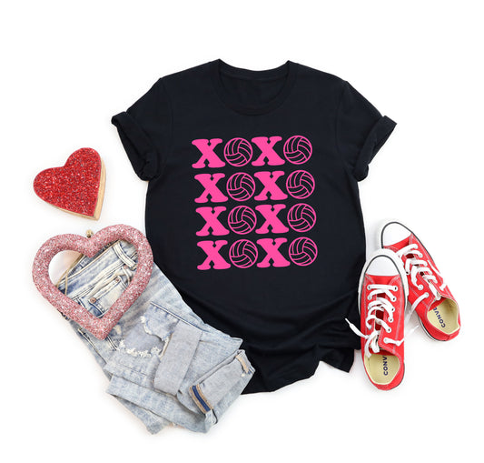 Volleyball XOXO Shirt Black Shirt Pink Lettering