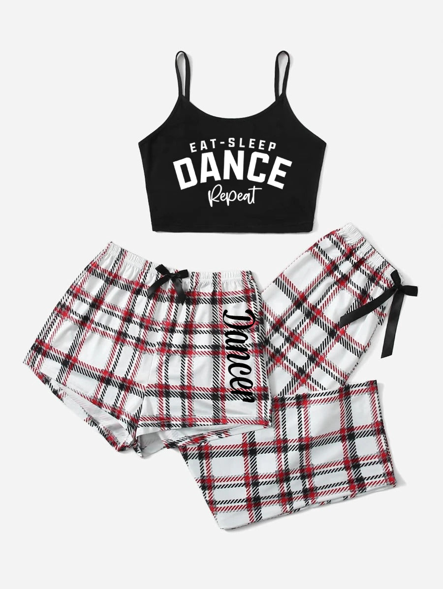 Eat Sleep Dance Repeat 3pc PJ Set **Crop Tank**