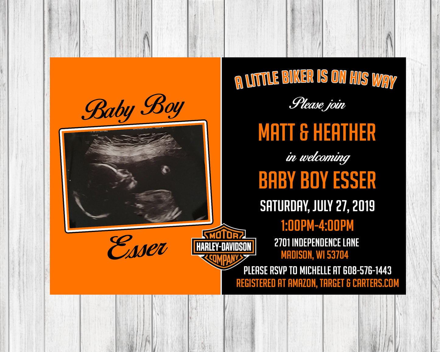 Harley Davidson Baby Shower Invitation - Ultrasound Invitation