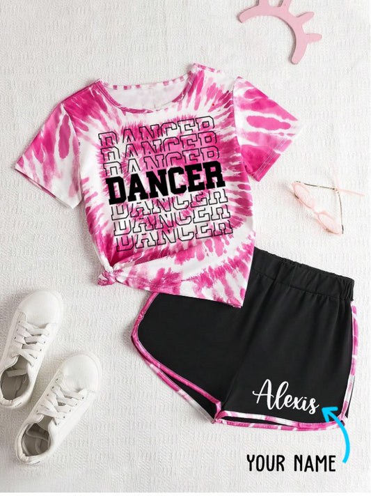 Dancer Tie Dye Pink Heart Top & Short Set