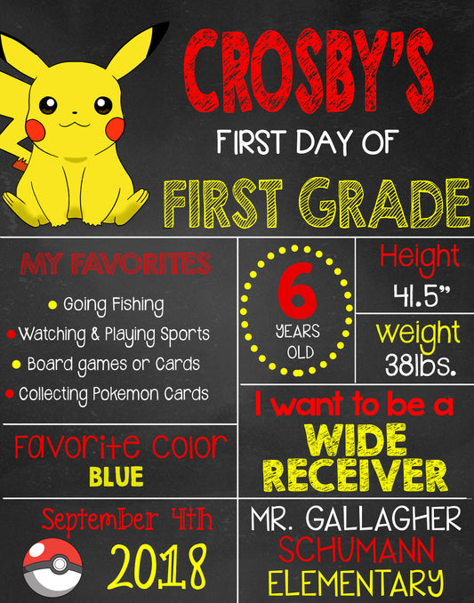 Pokemon First Day of School Sign