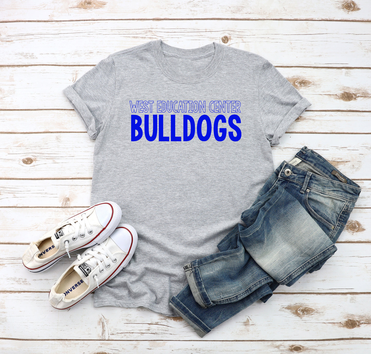 Unisex West Education Bulldogs Tshirt Style 2  Blue Font