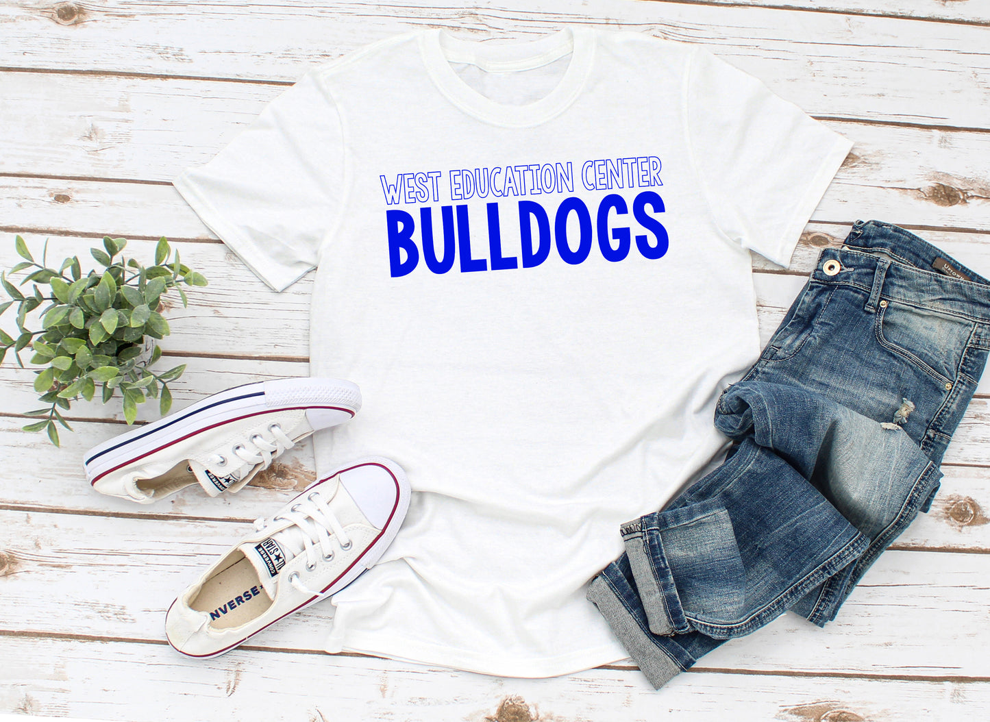 Unisex West Education Bulldogs Tshirt Style 2  Blue Font