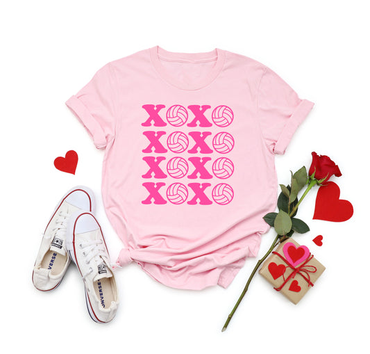 Volleyball XOXO Shirt Light Pink Shirt Pink Lettering